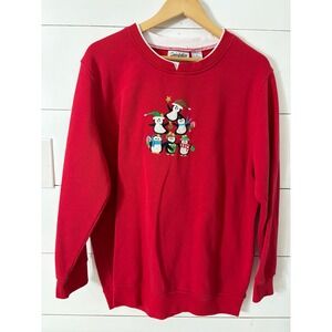 Speculation Woman Red‎ Christmas Penguin Embroidered Crewneck Sweatshirt 1X